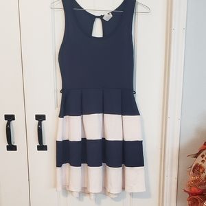 Frenzee Navy Blue And white fit and flare sleeveless dress